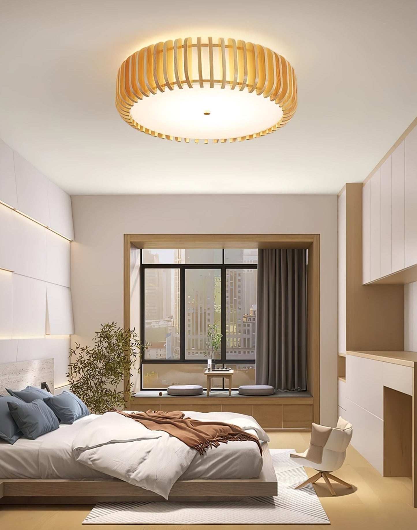 Oakflare Slatted Wood Ceiling Lamp