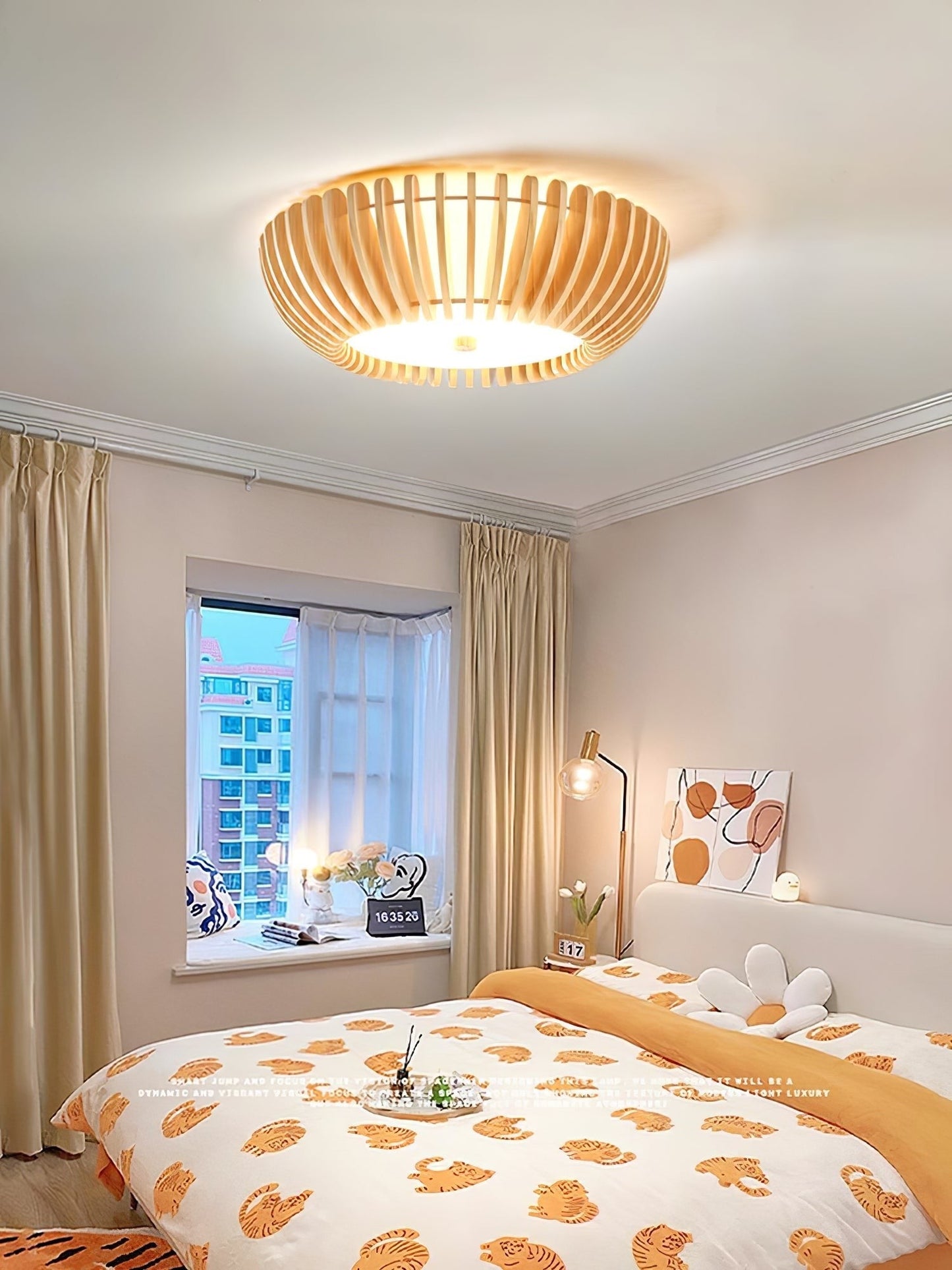 Oakflare Slatted Wood Ceiling Lamp