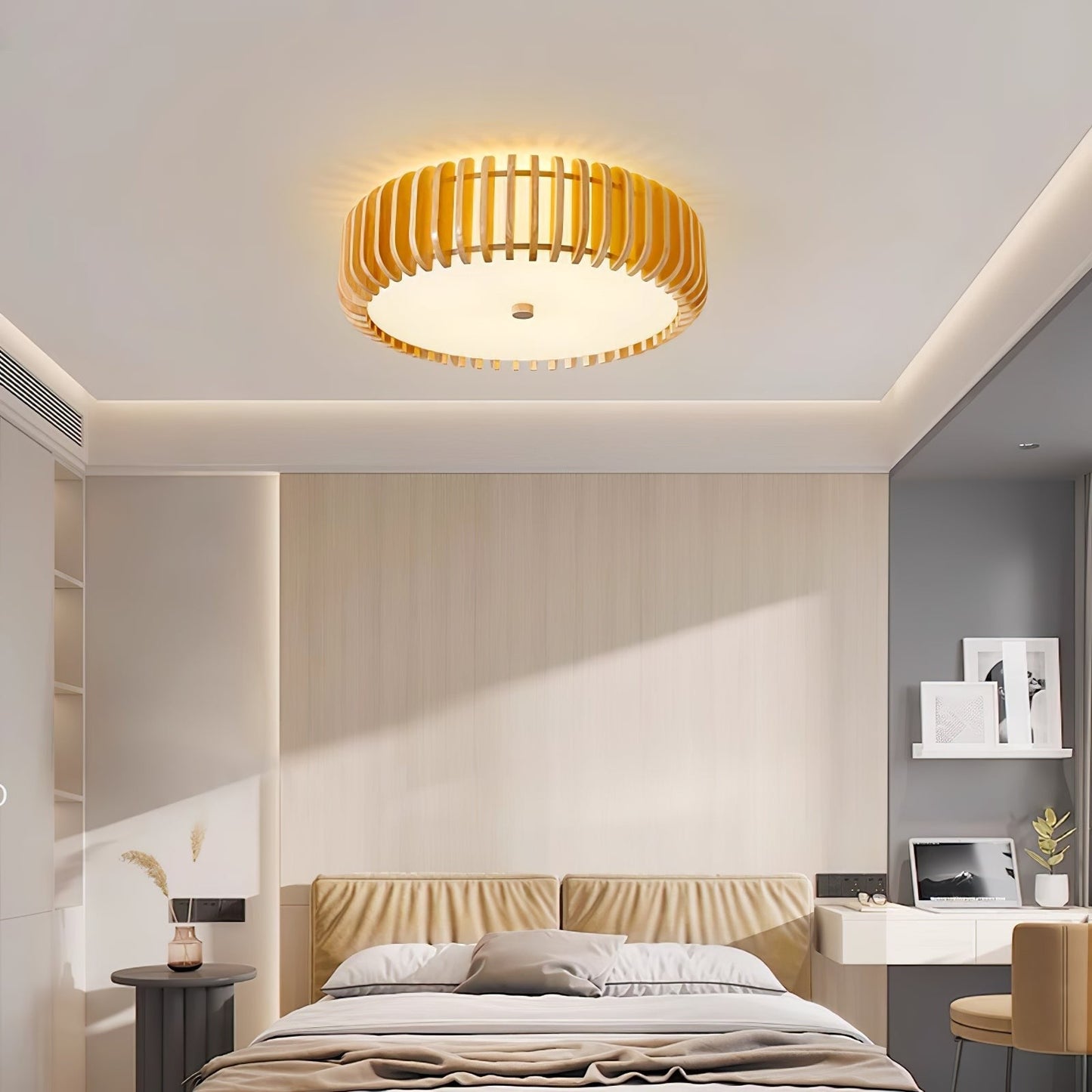 Oakflare Slatted Wood Ceiling Lamp