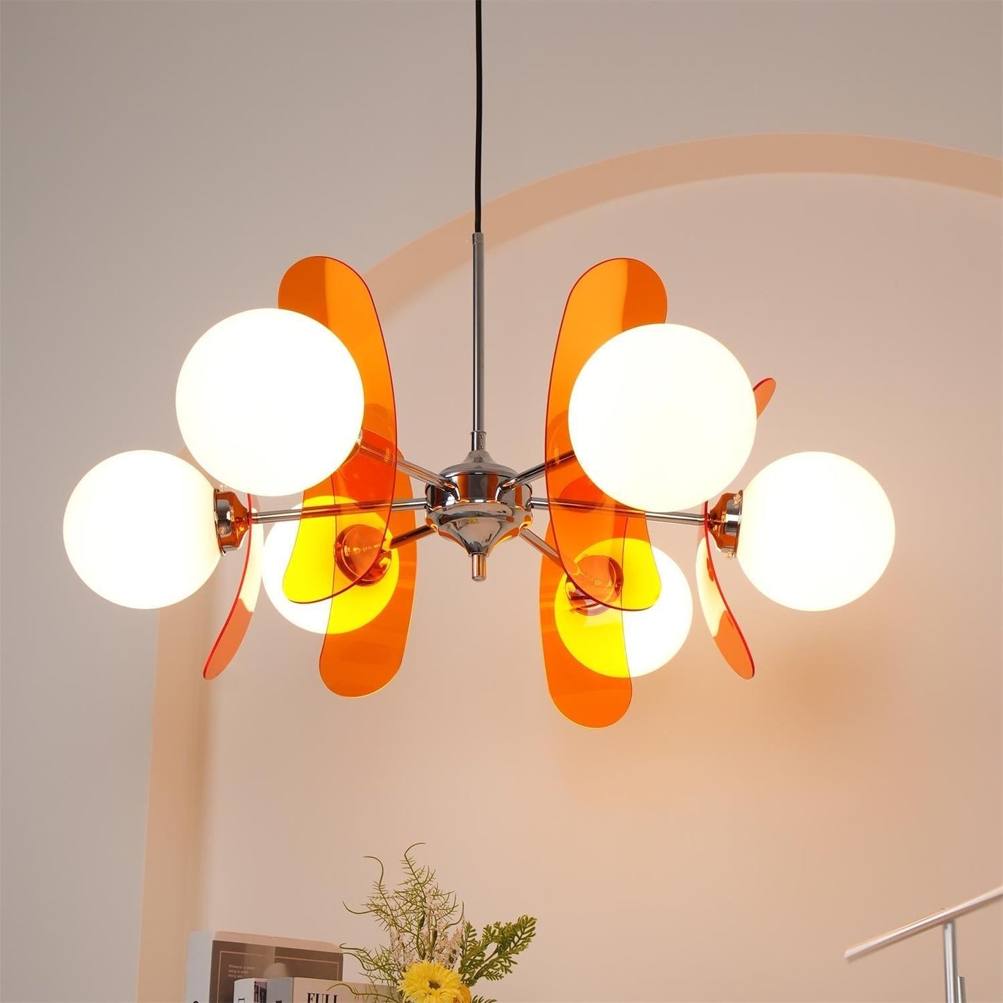 Phosphorescent Glass Arm Chandelier