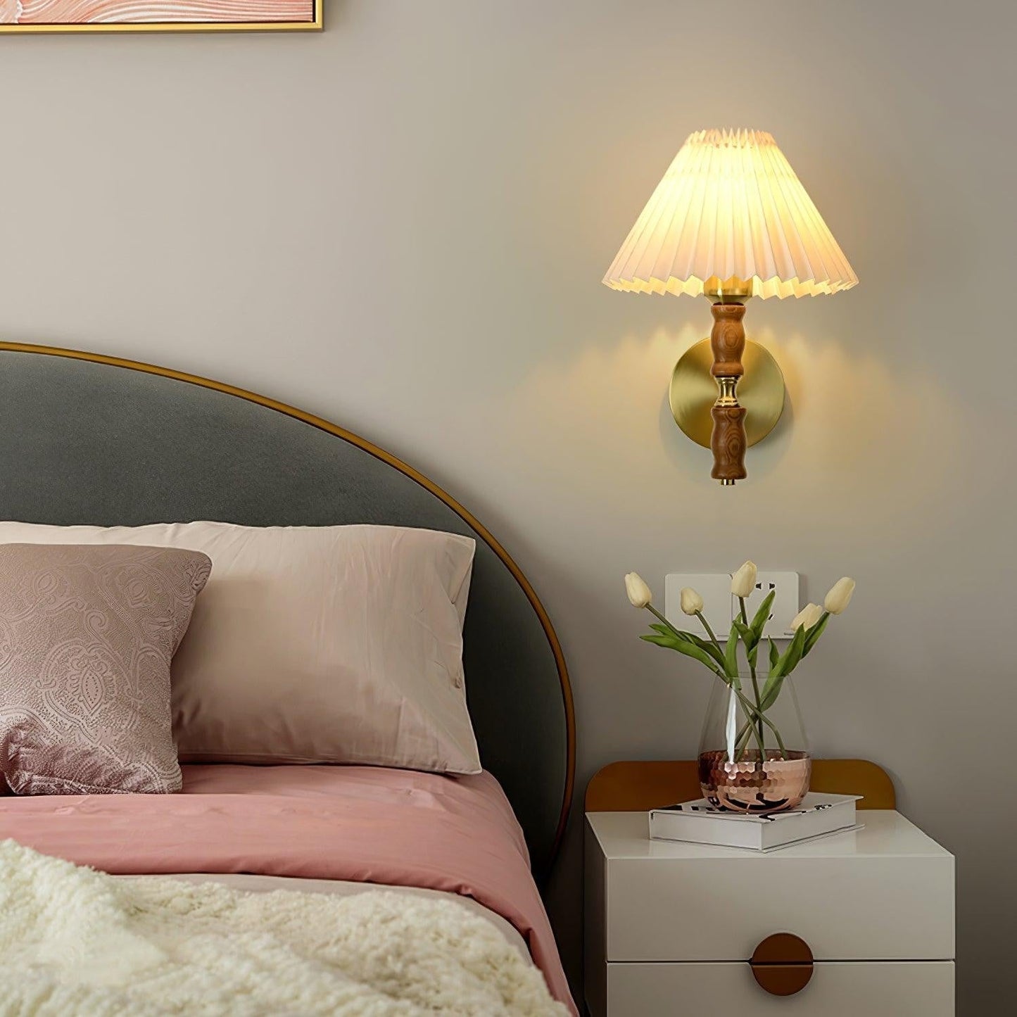 Pleated Walnut Fabric Wall Sconce