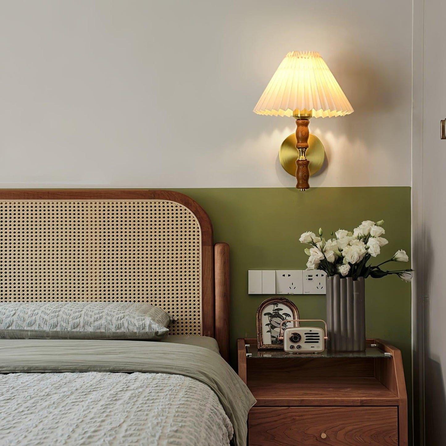 Pleated Walnut Fabric Wall Sconce