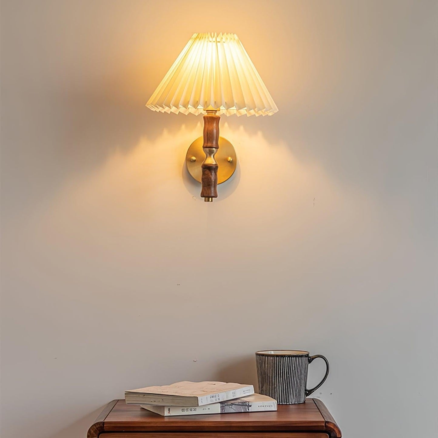 Pleated Walnut Fabric Wall Sconce