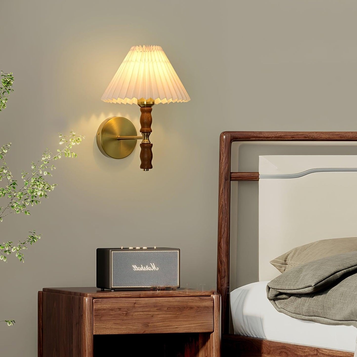 Pleated Walnut Fabric Wall Sconce