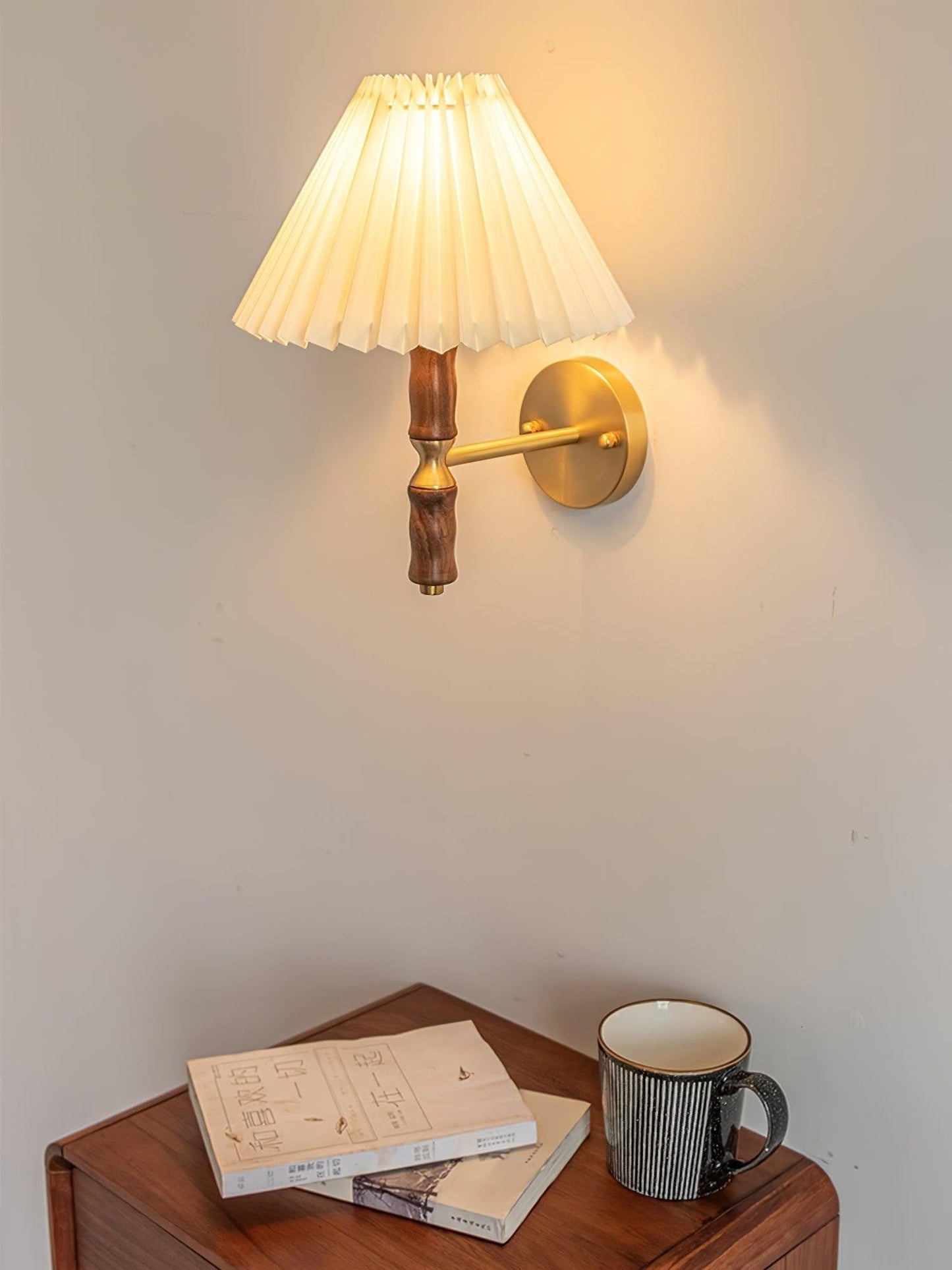 Pleated Walnut Fabric Wall Sconce