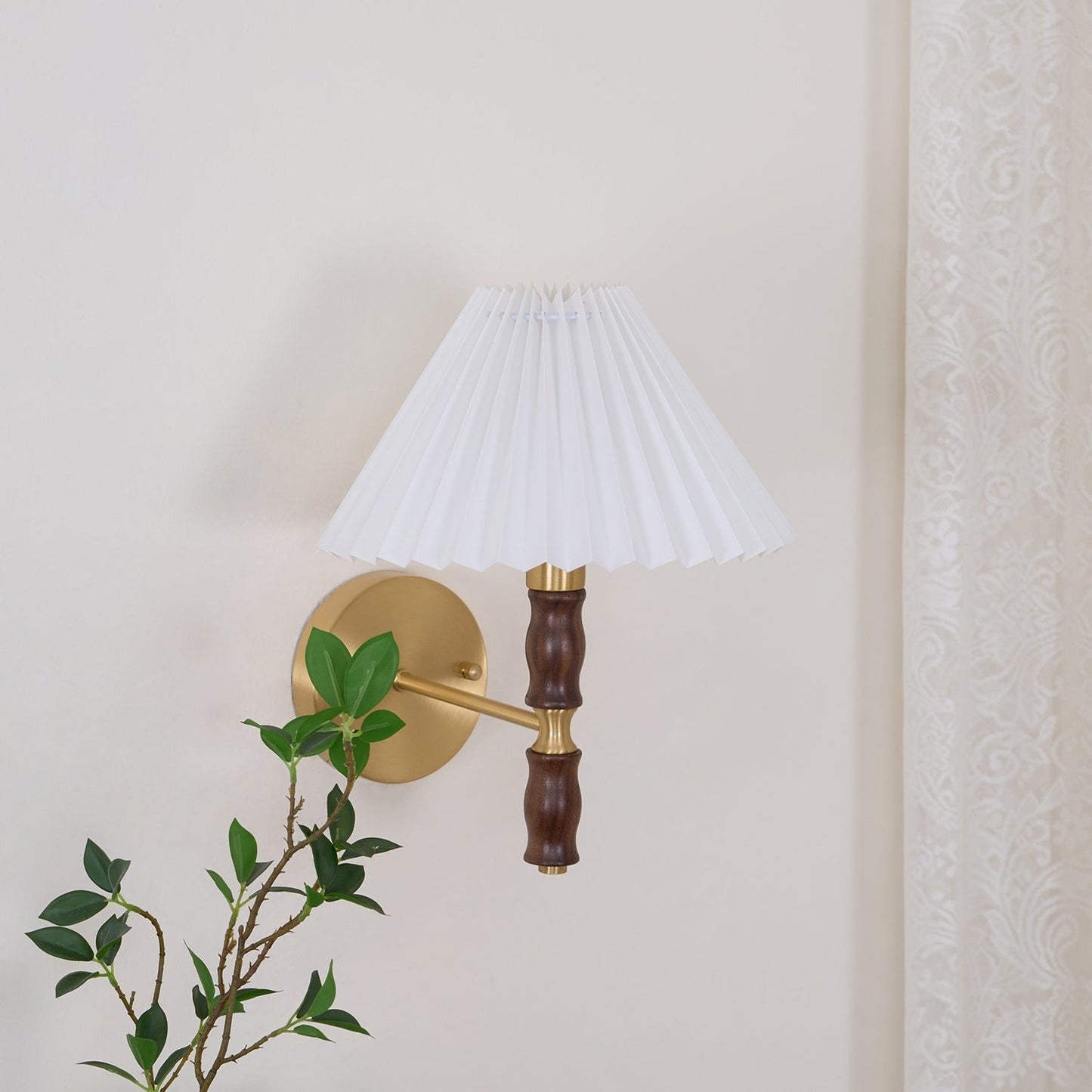 Pleated Walnut Fabric Wall Sconce