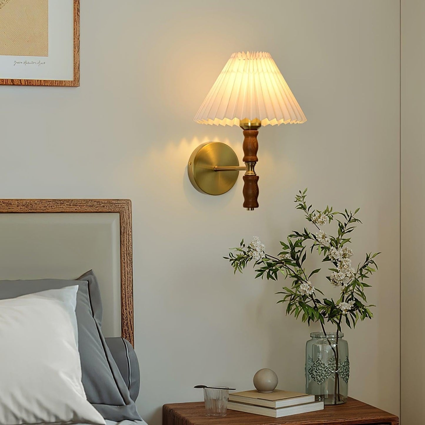Pleated Walnut Fabric Wall Sconce