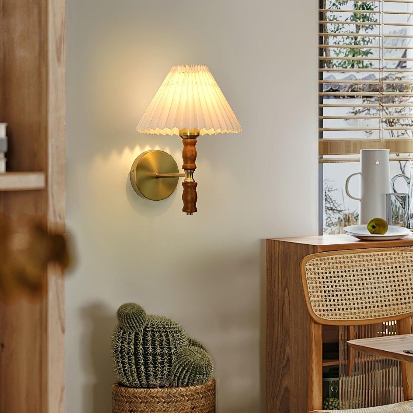 Pleated Walnut Fabric Wall Sconce