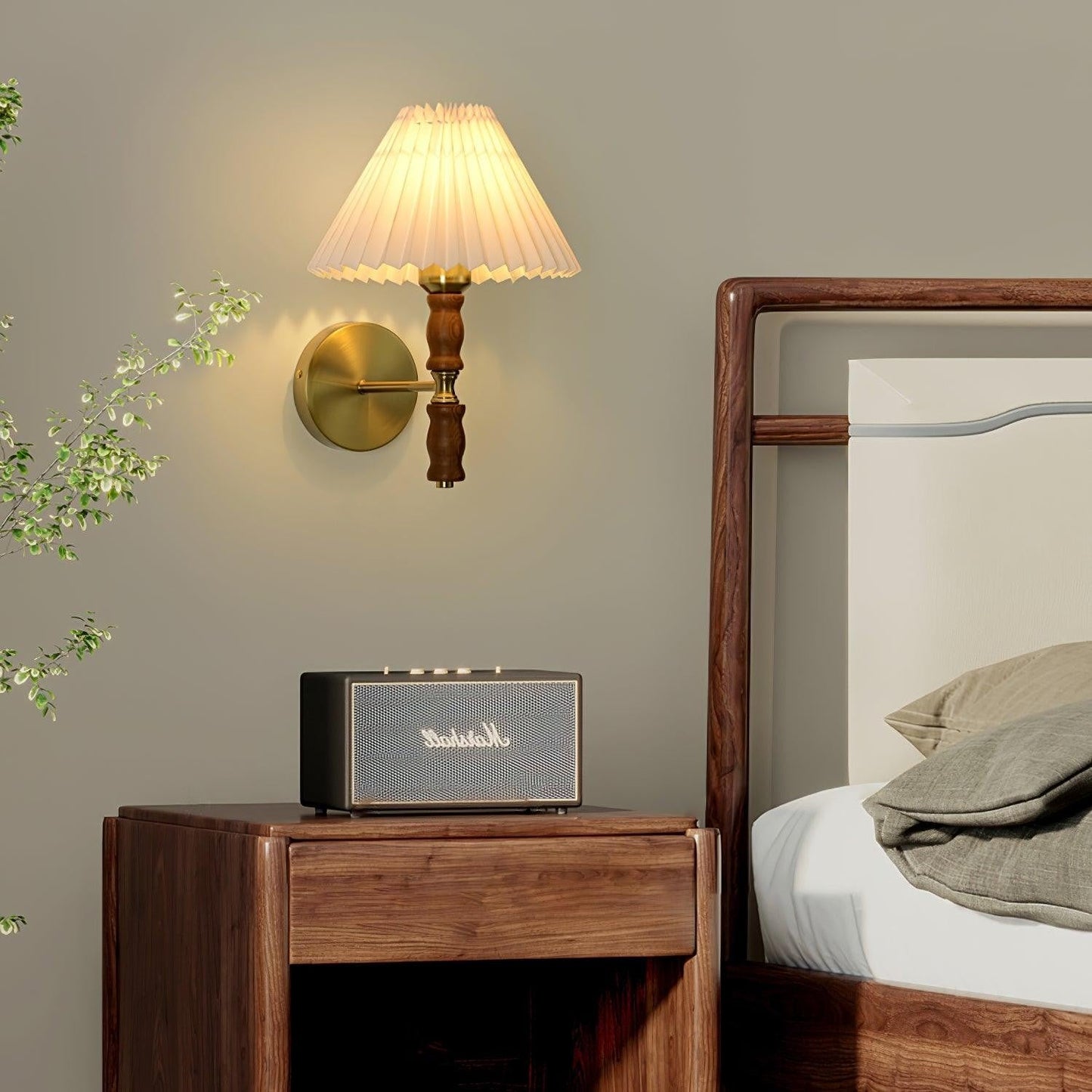 Pleated Walnut Fabric Wall Sconce