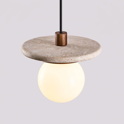 Travertine Disk Wooden Ring Pendant