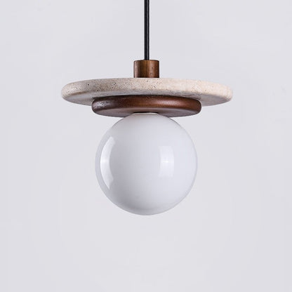 Travertine Disk Wooden Ring Pendant