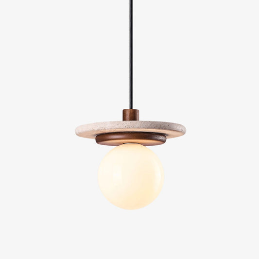 Travertine Disk Wooden Ring Pendant