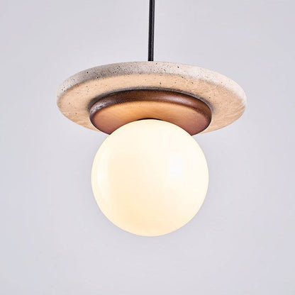 Travertine Disk Wooden Ring Pendant