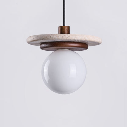 Travertine Disk Wooden Ring Pendant