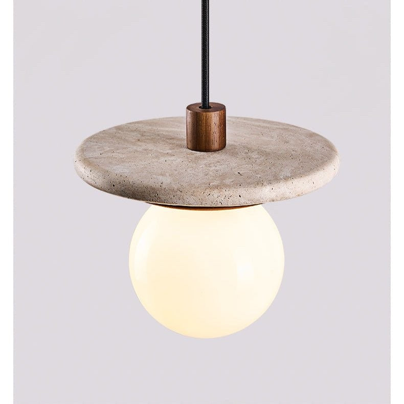 Travertine Disk Wooden Ring Pendant