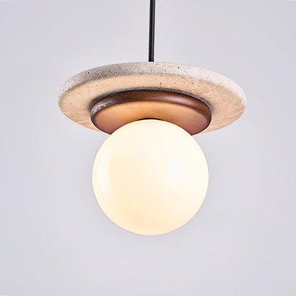 Travertine Disk Wooden Ring Pendant